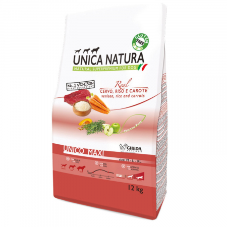 Hrana Uscata Caini - Natura Unica hrana uscata pentru caini talie mare cu Cerb,orez si morcovi 12 kg