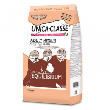 Caini - Hrana uscata pentru caini Unica Classe Adult Mediu EQUILIBRIUM, cu Miel, 12 kg