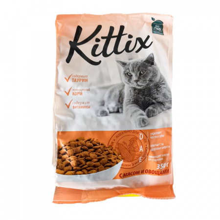Pisici - Hrana uscata pentru pisici adulte KITTIX, cu legume si carne de pui, 350G