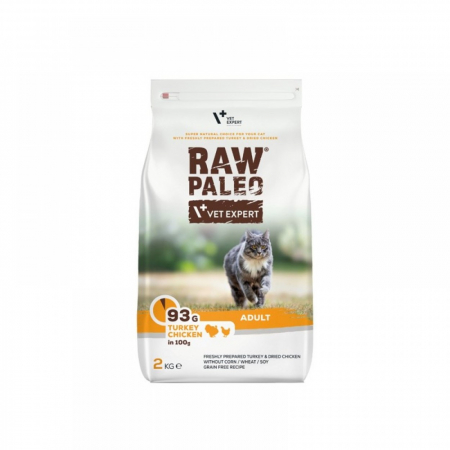 Hrana Uscata Pisici - Hrana uscata pentru pisici adulte, RAW PALEO, carne de curcan si pui, 2 kg