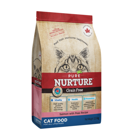 Pisici - Hrana uscata pentru pisici de toate varstele Pure Nurture Grainfree, cu somon si mazare, 1.5kg
