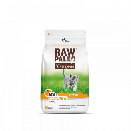 Hrana Uscata Pisici - Hrana uscata pentru pisici kitten, RAW PALEO, carne de curcan si pui, 6kg