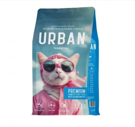 Pisici - Hrana Uscata pentru Pisici Sterilizate, NashiDay Premium Urban, Somon si Orez, 1.5 kg