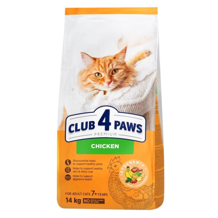 Hrana Uscata Pisici - Hrana uscata  pisici, CLUB 4 PAWS Premium "Chicken" for cats from 7 years old, 14 kg