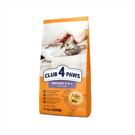 Hrana Uscata Pisici - Hrana uscata  pisici, CLUB 4 PAWS Premium Indoor 4 in 1 for adult cats with lamb, 14 kg