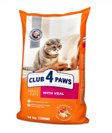 Hrana Uscata Pisici - Hrana uscata pisici, CLUB 4 PAWS Premium "With veal" for adult cats, 14 kg