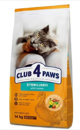 Hrana Uscata Pisici - Hrana uscata  pisici, CLUB 4 PAWS Premium With turkey for adult sterilised cats, 14 kg