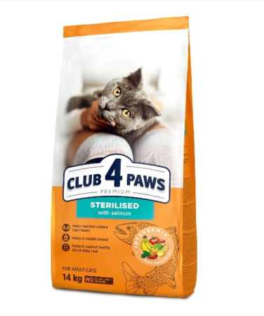 Hrana Uscata Pisici - Hrana uscata  pisici, CLUB 4 PAWS Premium With salmon for adult sterilised cats, 14 kg