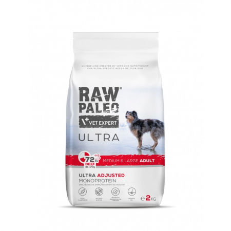 Hrana Uscata Caini - Hrană uscată pentru câini Raw Paleo Ultra Beef Medium&Large Adult 2kg
