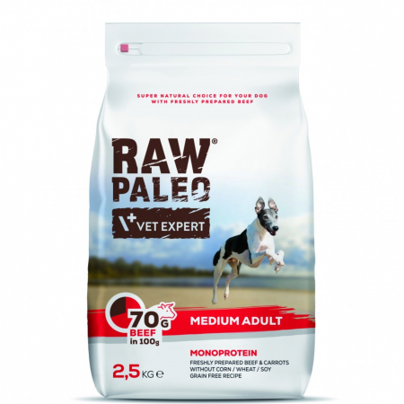 Caini - Hrana uscata, RAW PALEO mediu adult vita, 2.5 kg