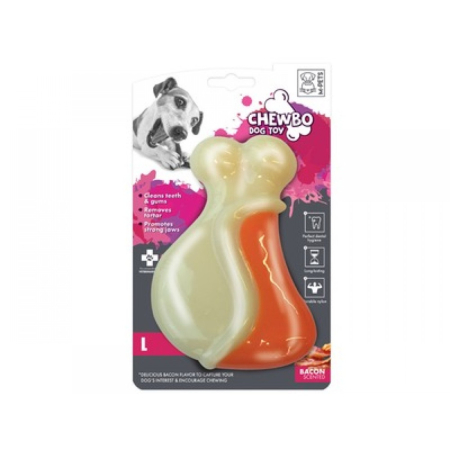 Caini - Jucarie dentara CHEWBO LEG cu aroma de bacon, marime L 15,3x9,3x4,1 cm