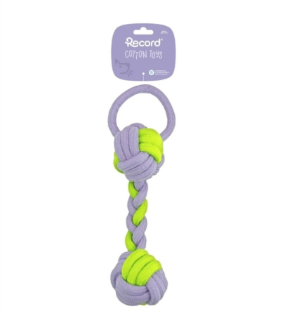 Jucarii caini - Jucarie franghie - 2 noduri bumbac 32 cm- Fluo