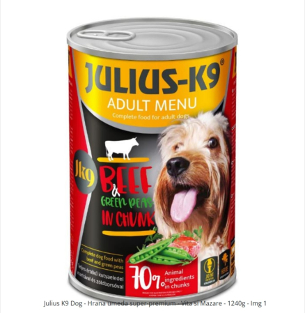 Hrana Umeda Caini - Julius K9 Dog - Hrana umeda super-premium - Vita si Mazare - 1240g