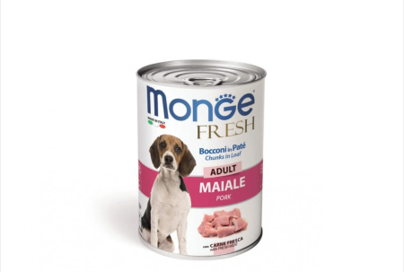 Hrana Umeda Caini - Monge Fresh Chunks Adult - Hrana umeda caini super-premium - Porc - 400g