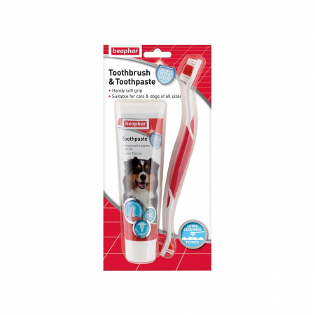Igiena Catel - Kit dentar pasta+periuta pentru caini de talie mare si pisici beaphar 100g