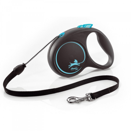 Caini - Lesa pentru caini Black design Snur, Flexi, Retractabil, Pana la 12 kg, S, 5 metri, Albastru