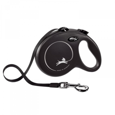 Caini - Lesa pentru caini New Classic banda, Flexi, Retractabil, Pana la 50 kg, L, 5 metri, Negru