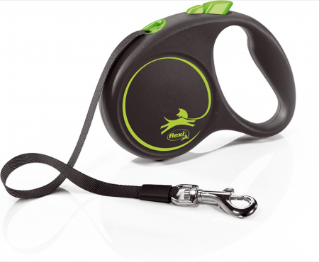 Caini - Lesa pentru caini Black design banda, Flexi, Retractabil, Pana la 50 kg, L, 5 metri, Verde