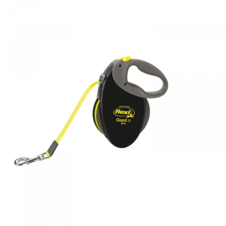 Caini - Lesa pentru caini Neon Gigant banda, Flexi, Retractabil, Pana la 25 kg, M, 8 metri, Negru Neon