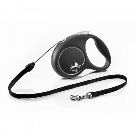 Caini - Lesa pentru caini Black design Snur, Flexi, Retractabil, Pana la 12 kg, S, 5 metri, Argintiu
