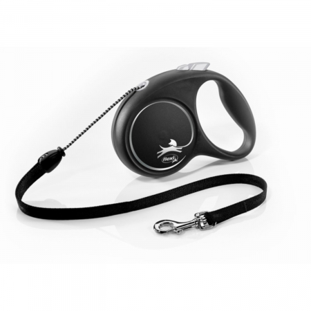 Caini - Lesa pentru caini Black design Snur, Flexi, Retractabil, Pana la 20 kg, M, 5 metri, Argintiu