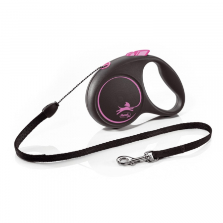 Caini - Lesa pentru caini Black design Snur, Flexi, Retractabil, Pana la 20 kg, M, 5 metri, Roz