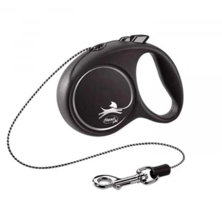 Caini - Lesa pentru caini Black design Snur, Flexi, Retractabil, Pana la 8 kg, XS, 3 metri, Argintiu