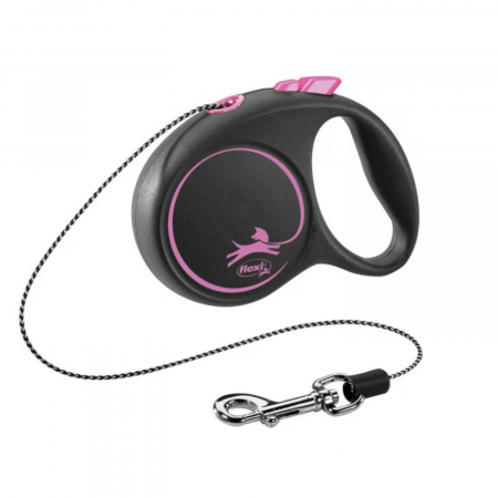 Caini - Lesa pentru caini Black design Snur, Flexi, Retractabil, Pana la 8 kg, XS, 3 metri, Roz