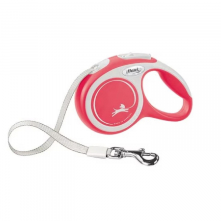 Caini - Lesa pentru caini Comfort banda, Flexi, Retractabil, Pana la 12 kg, XS, 3 metri, Rosu