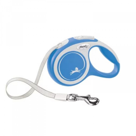 Caini - Lesa pentru caini Comfort banda, Flexi, Retractabil, Pana la 12 kg, XS, 3 metri, Albastru