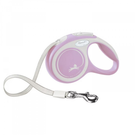 Caini - Lesa pentru caini Comfort banda, Flexi, Retractabil, Pana la 12 kg, XS, 3 metri, Roz