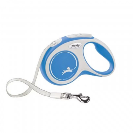 Caini - Lesa pentru caini Comfort banda, Flexi, Retractabil, Pana la 15 kg, S, 5 metri, Albastru