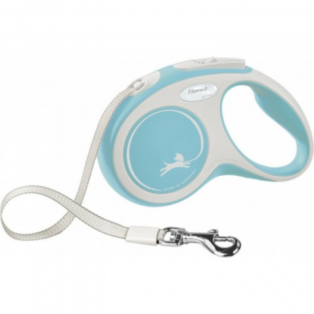 Caini - Lesa pentru caini Comfort banda, Flexi, Retractabil, Pana la 15 kg, S, 5 metri, Albastru deschis