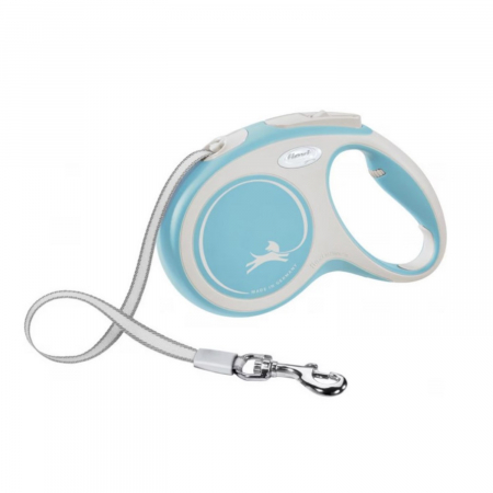 Hamuri, Lese si Zgarzi - Lesa pentru caini Comfort banda, Flexi, Retractabil, Pana la 25 kg, M, 5 metri, Albastru Deschis