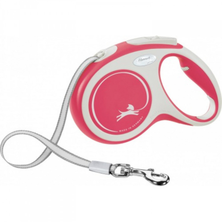 Hamuri, Lese si Zgarzi - Lesa pentru caini Comfort banda, Flexi, Retractabil, Pana la 25 kg, M, 5 metri, Rosu