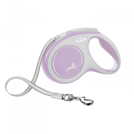 Caini - Lesa pentru caini Comfort banda, Flexi, Retractabil, Pana la 15 kg, S, 5 metri, Roz
