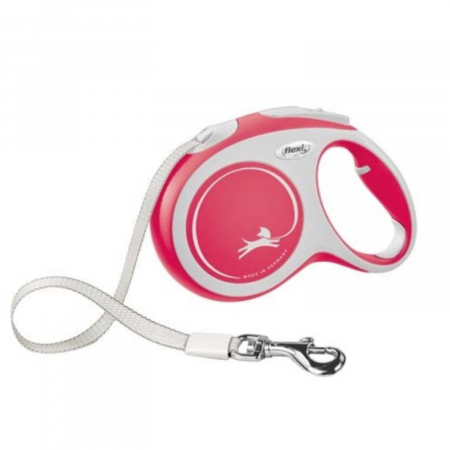 Caini - Lesa pentru caini Comfort banda, Flexi, Retractabil, Pana la 50 kg, L, 8 metri, Rosu