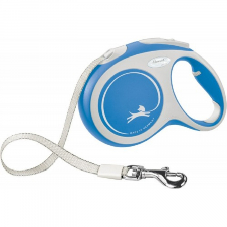 Caini - Lesa pentru caini Comfort banda, Flexi, Retractabil, Pana la 60 kg, L, 5 metri, Albastru