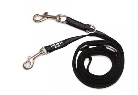 Accesorii caini - Lesa pentru caini Julius K9 Color & Gray, antiderapanta, cu maner, ajustabila - 2 carabine - 20mmx2.2m - Negru