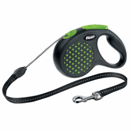 Caini - Lesa pentru caini Flexi Design Dots verde cu snur S 5M