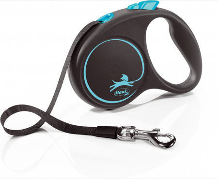 Caini - Lesa pentru caini Black design banda, Flexi, Retractabil, Pana la 15 kg, S, 5 metri, Albastru