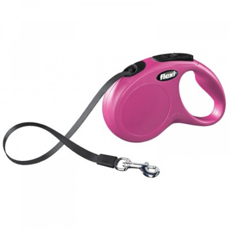 Caini - Lesa pentru caini New Classic banda, Flexi, Retractabil, Pana la 15 kg, S, 5 metri, Roz