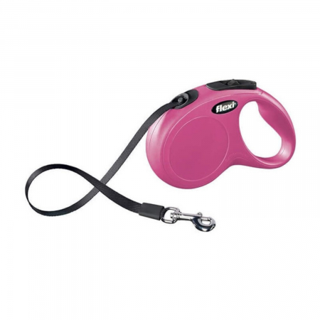 Caini - Lesa pentru caini New Classic banda, Flexi, Retractabil, Pana la 12 kg, XS, 3 metri, Roz