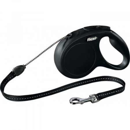Caini - Lesa pentru caini New Classic Snur, Flexi, Retractabil, Pana la 20 kg, M, 5 metri, Negru