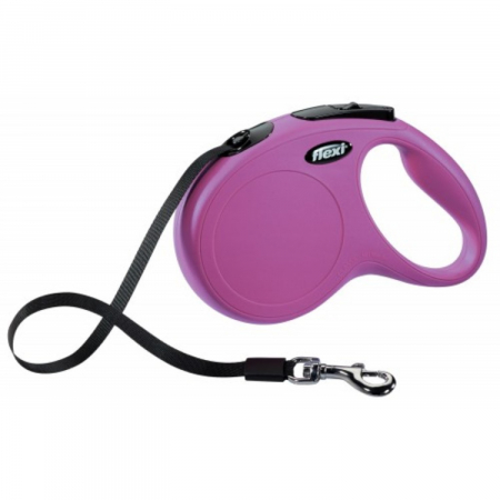 Caini - Lesa pentru caini New Classic banda, Flexi, Retractabil, Pana la 25 kg, M, 5 metri, Roz
