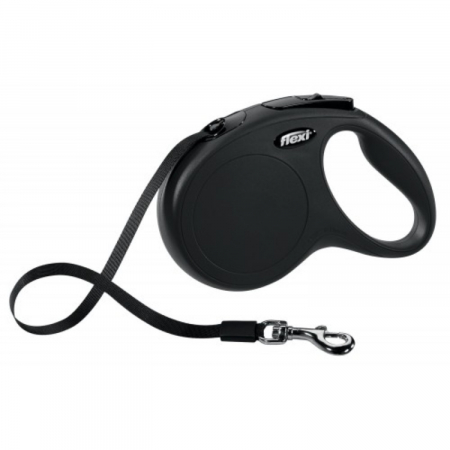 Caini - Lesa pentru caini New Classic banda, Flexi, Retractabil, Pana la 15 kg, S, 5 metri, Negru