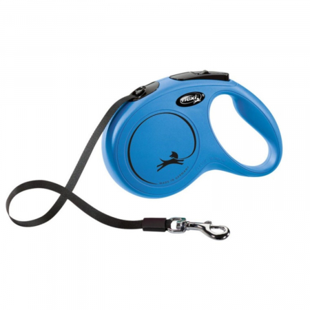 Caini - Lesa pentru caini New Classic banda, Flexi, Retractabil, Pana la 50 kg, L, 8 metri, Albastru