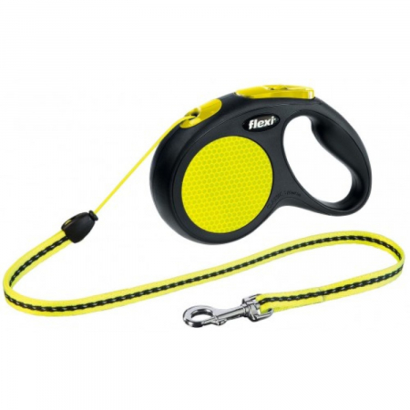 Caini - Lesa pentru caini New Classic Neon Snur, Flexi, Retractabil, Pana la 12 kg, S, 5 metri, Galben