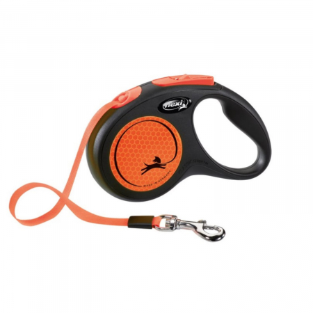 Caini - Lesa pentru caini New Classic Neon banda, Flexi, Retractabil, Pana la 15 kg, S, 5 metri, Portocaliu