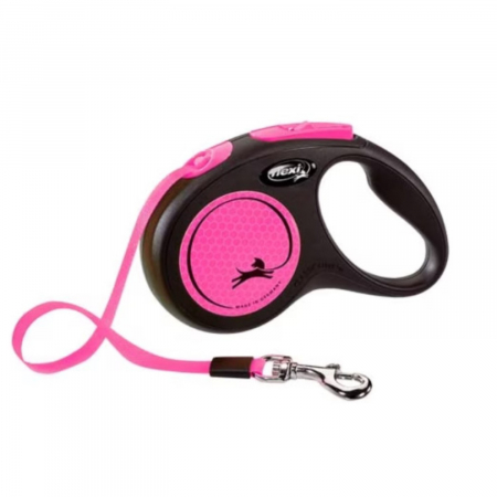 Caini - Lesa pentru caini New Classic Neon banda, Flexi, Retractabil, Pana la 15 kg, S, 5 metri, Roz